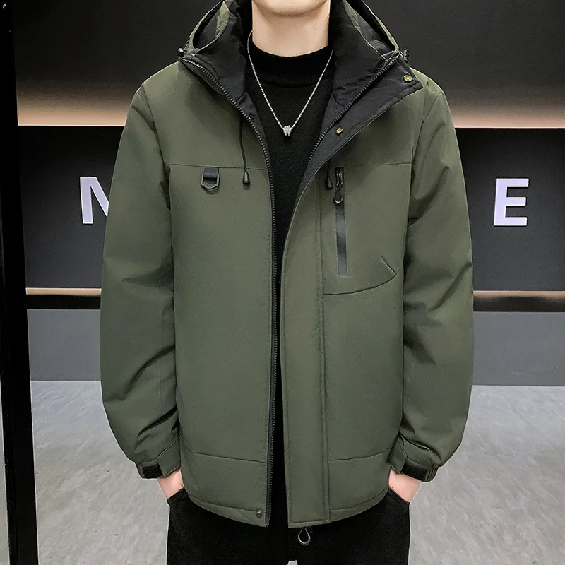 Men's Winter Cotton Jacket Thick Hooded Warm Outdoor Sports Casual Loose Youth Solid Color Handsome Fashion