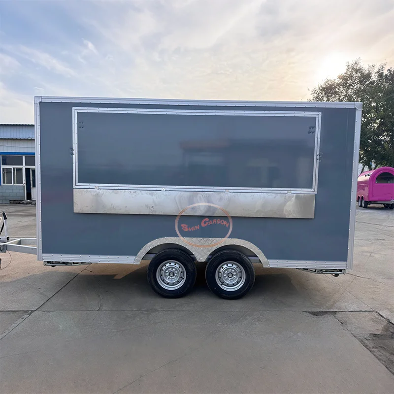 Outdoor Food Trailer with Haze Blue Body and Silver Trim: A Perfect Blend of Aesthetics and Functionality