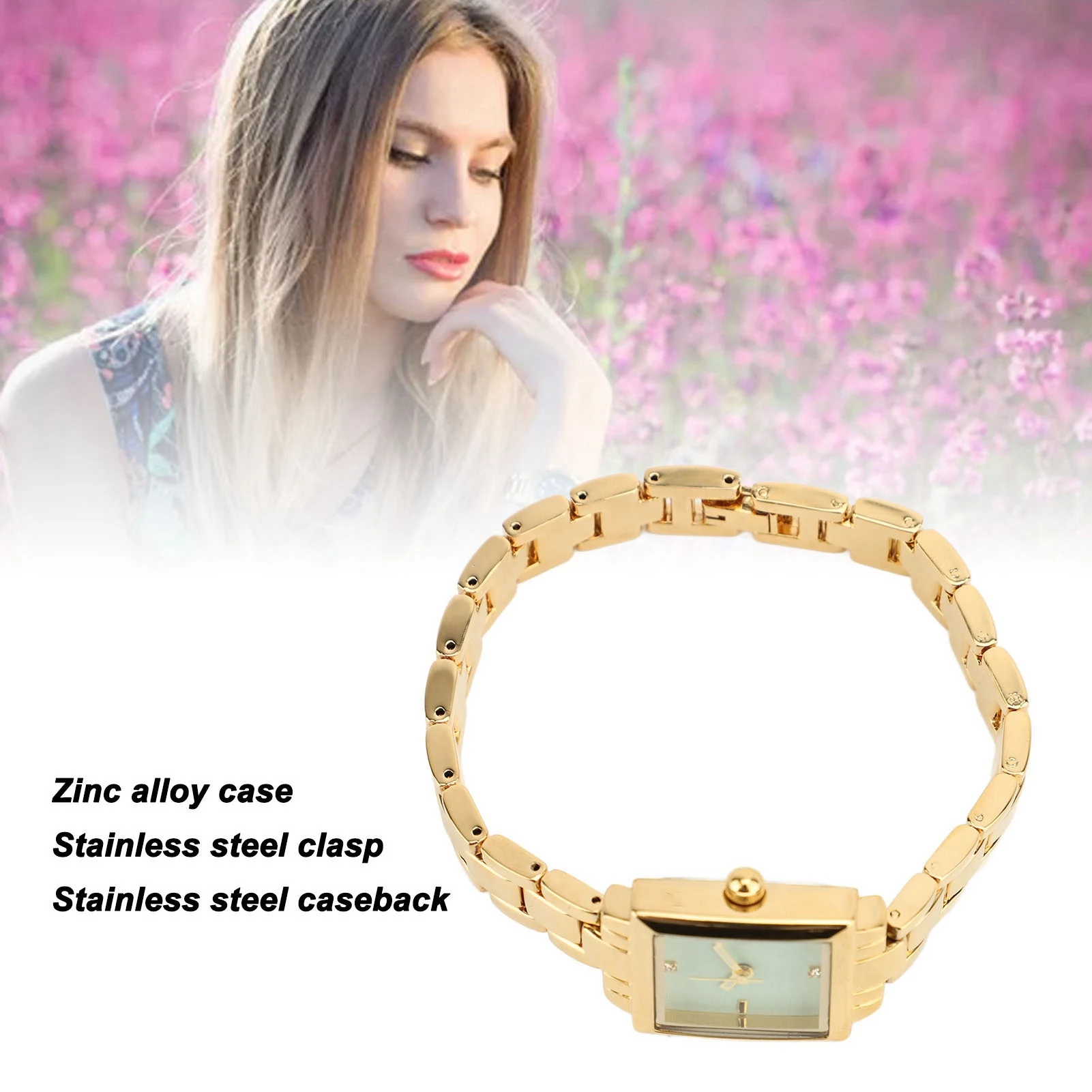 데이트 레이디 시계 여성용 스테인레스 스틸 손목시계 라인스톤 세련된 직사각형 방수 30m 레이디 시계 일상용