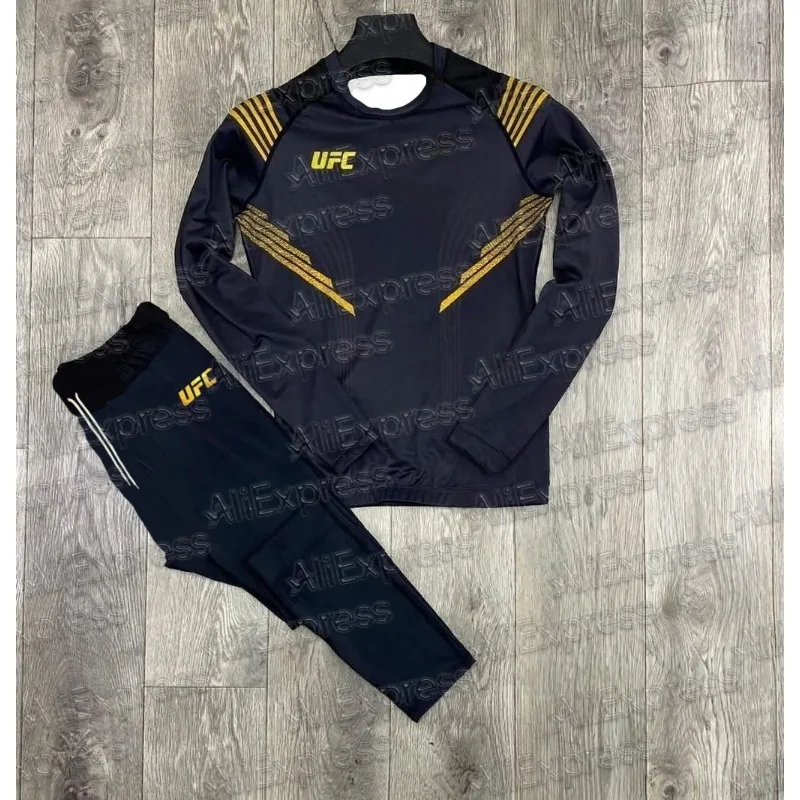 

2025 Hot UFC long Sleeve Shorts Set Fighting Boxing Night Men's And Women's Loose Breathable Speed Drying Training Sport Set