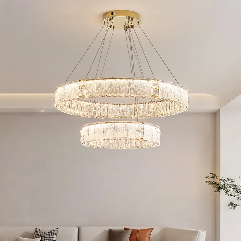 for Light Luxury Crystal Living Room Light Modern Simple Bedroom Dining Room Stair Chandelier High End Atmospheric New