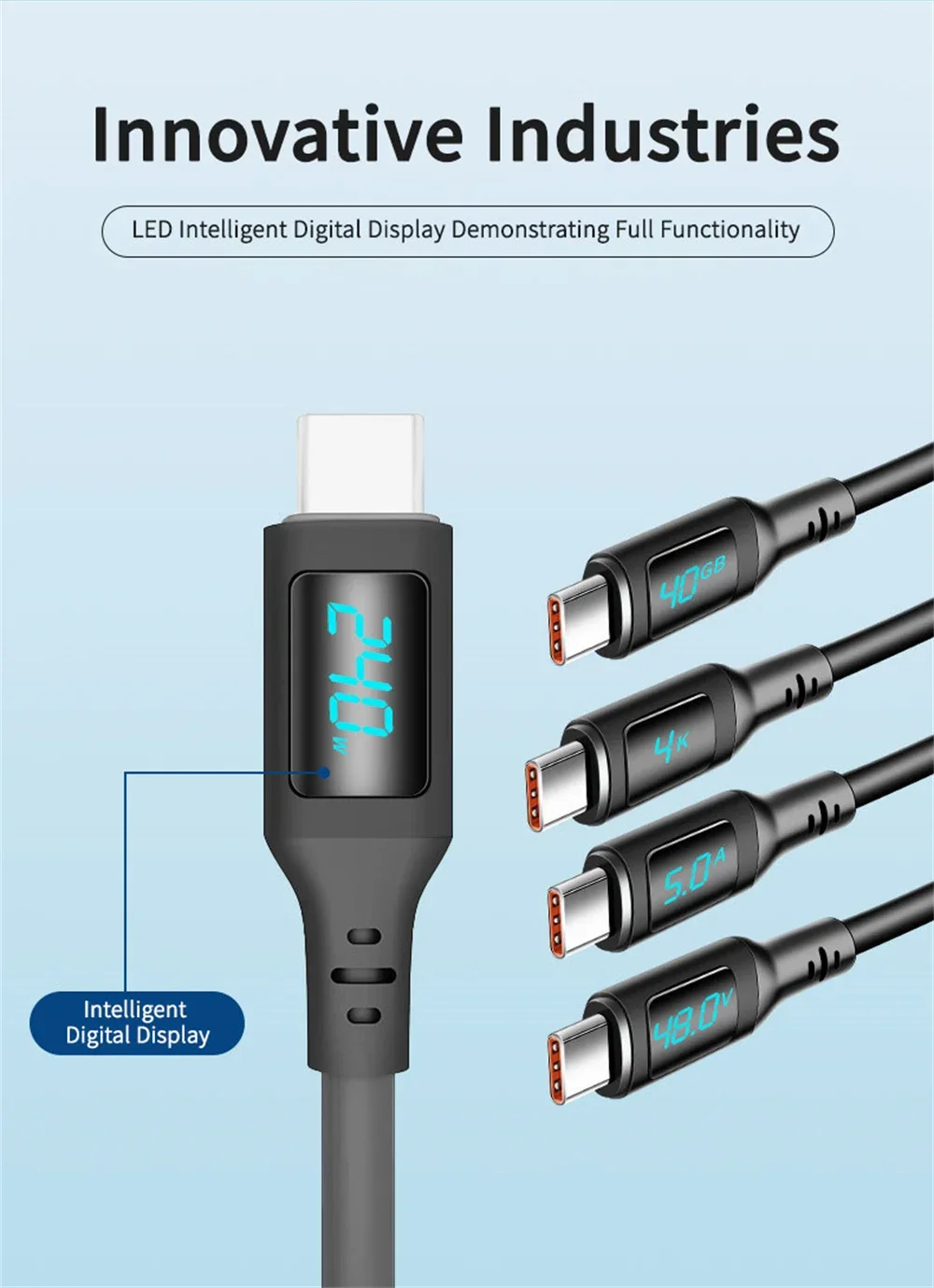 USB Type C to Type C Thunderbolt 4 Cable, PD 240W Fast Charge, USB-C Charging Data Cord, Digital Display for Mac Nintendo Switch