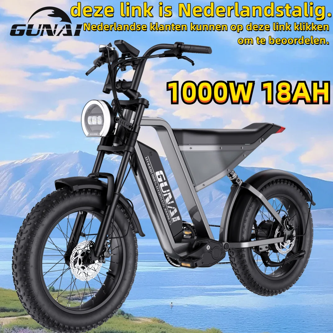 GUNAI-Y 1000W Electric Bicycle 7Speed 20*4Inch Fat Tire Electric Bike 60KM/H 48V 18AH Battery Mountain Adult Bike, 100KM Mileage