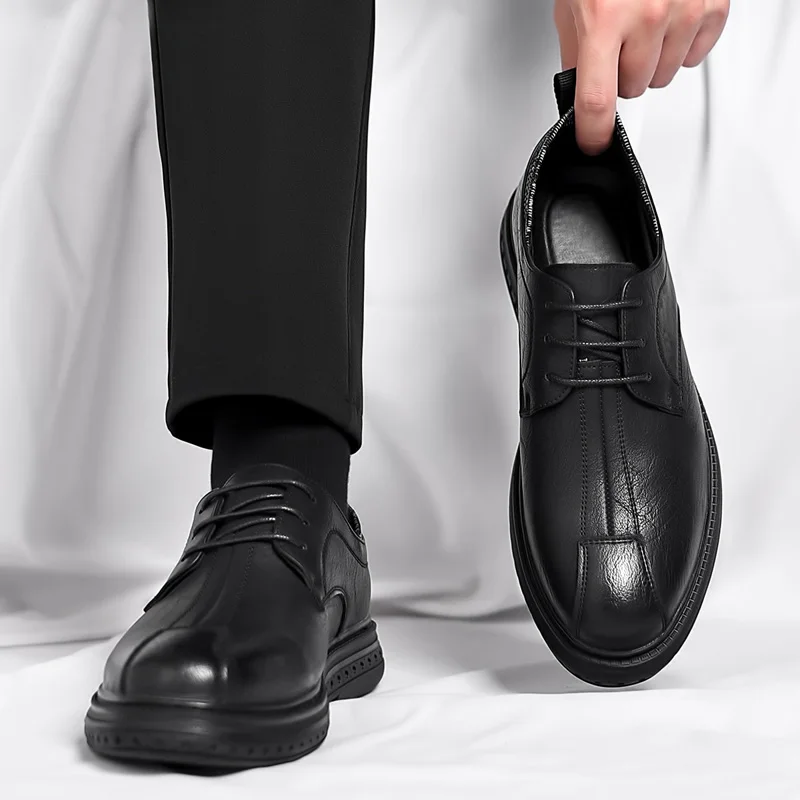 Shoes Men Dress Leather Fashion Men Flats Shoes lace up black oxfords Retro round Toe Oxford Male Footwear Zapatos