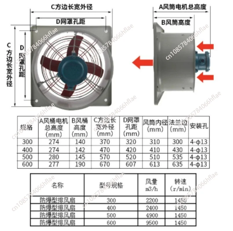 BFAG-300 Explosion Proof Axial Flow Exhaust Fan, Wall Louver Industrial Ventilation Fan 220V/380V