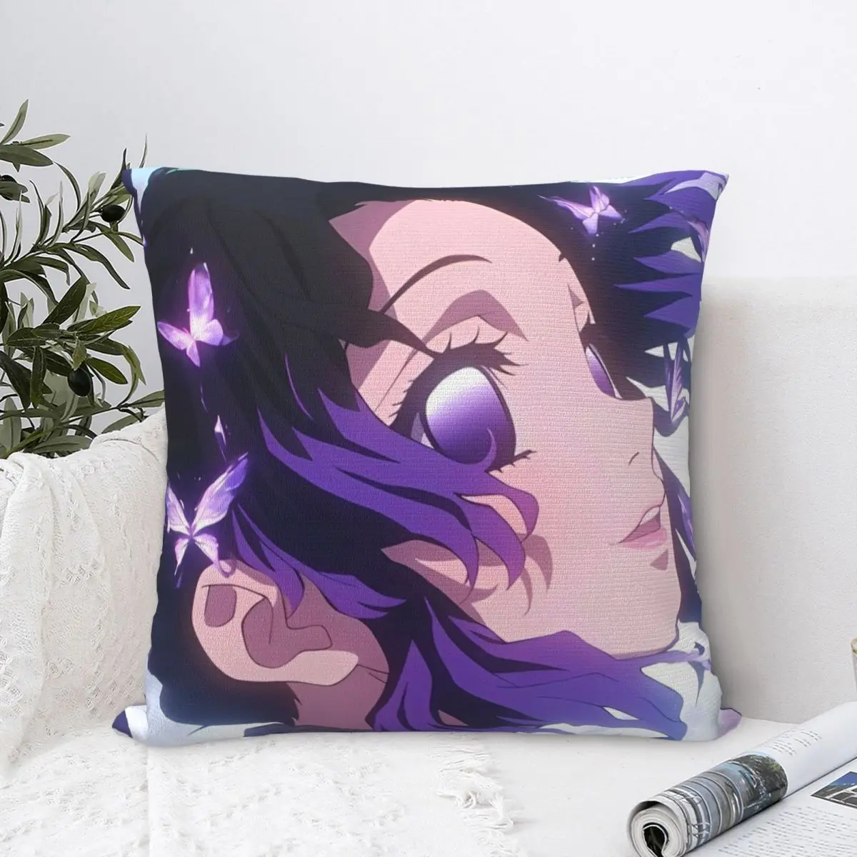 Insect Hashira Shinobu Kocho Pillow Case  Demon Slayer Cushion Covers Novelty Zippered Decorative Pillowcase for Living Room