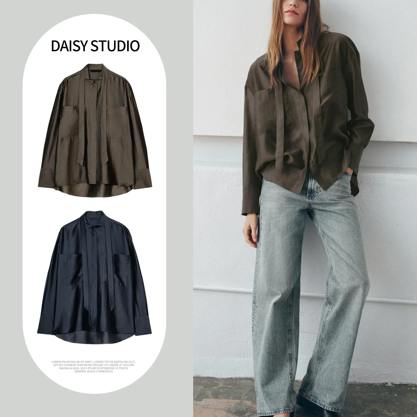 

Spring Summer New Women's round Neck Long Sleeve Knot Asymmetrical Hem Shirt Casual Style Loose Fit Polyester Fiber
