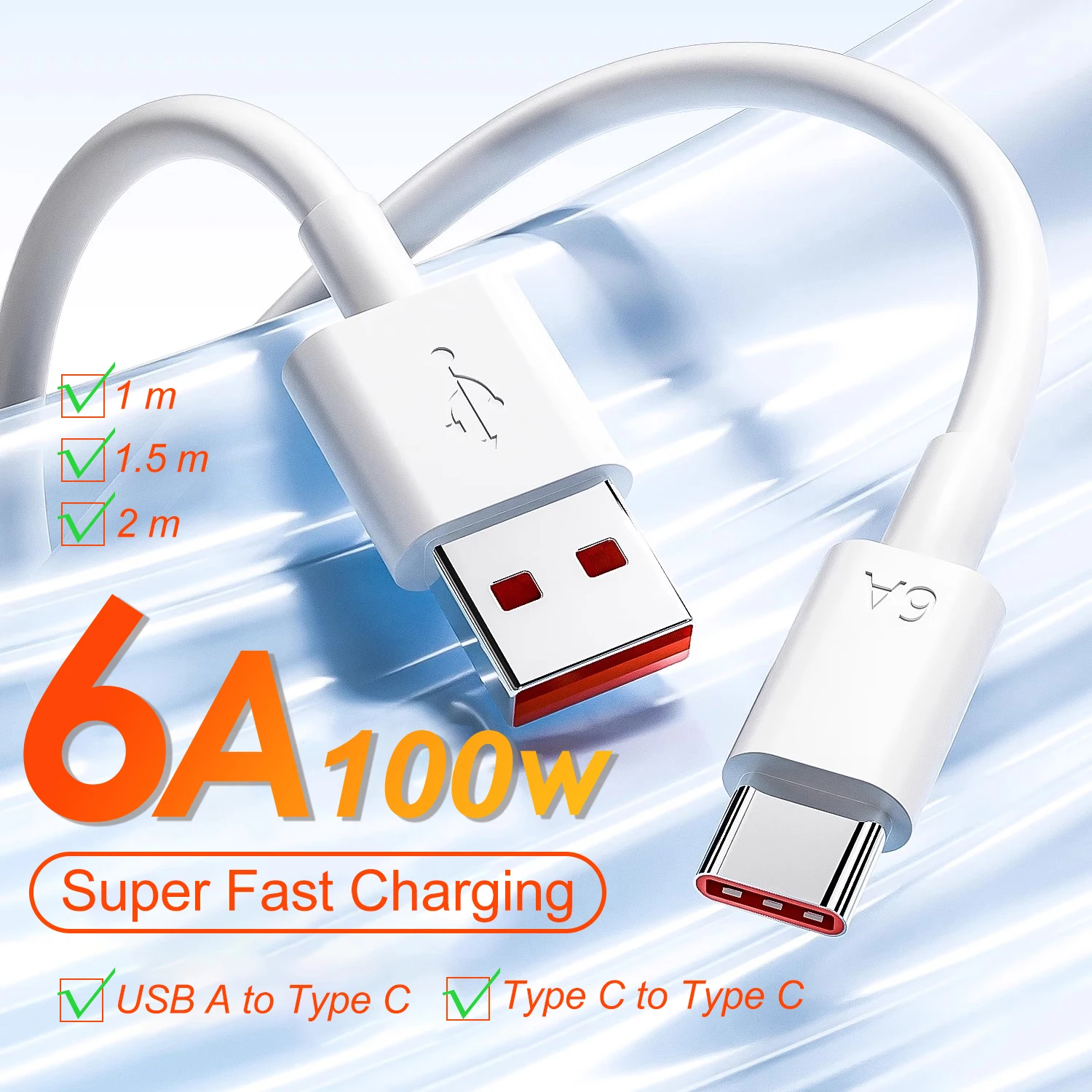 

For Huawei 100W USB A To Type C Charger Cable 6A Super Fast Charging Data Wire USB C For iPhone 16 Samsung S24 Mate 40 P40 Honor