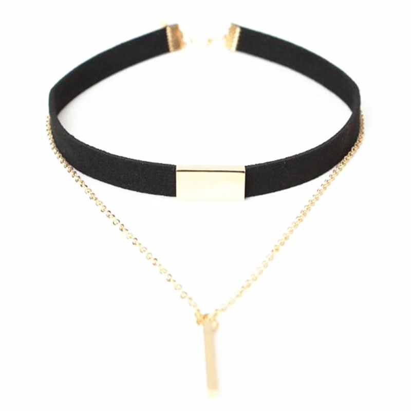 New Pop Hollow Black Leather Velvet Choker Necklace Layer Jewelry Goth Necklace for Women Choker Collarbones Necklace