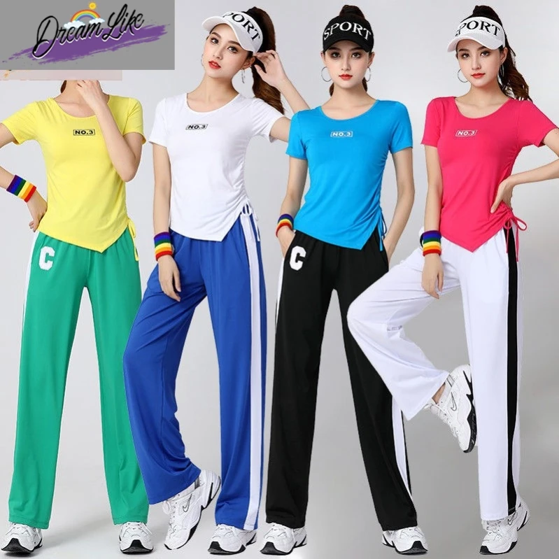 

New Square Dance Fitn Clothes Women's Qui Dry Sport Suit Cotton Blend Tee-acetate Fiber Slimming Dancing Outfit