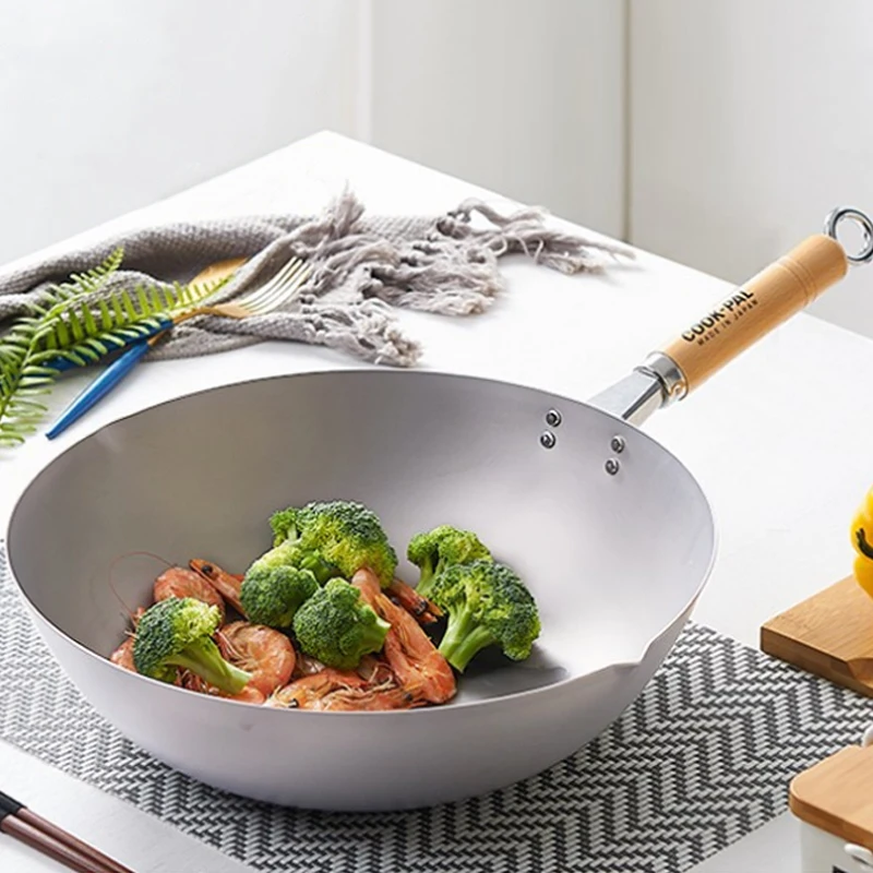 

36cm Pure Titanium Wok,Kitchen Cookware,Anti-scald wood handle,Non Stick Frying pan for Gas and Induction Cooktops,Healthy Woks