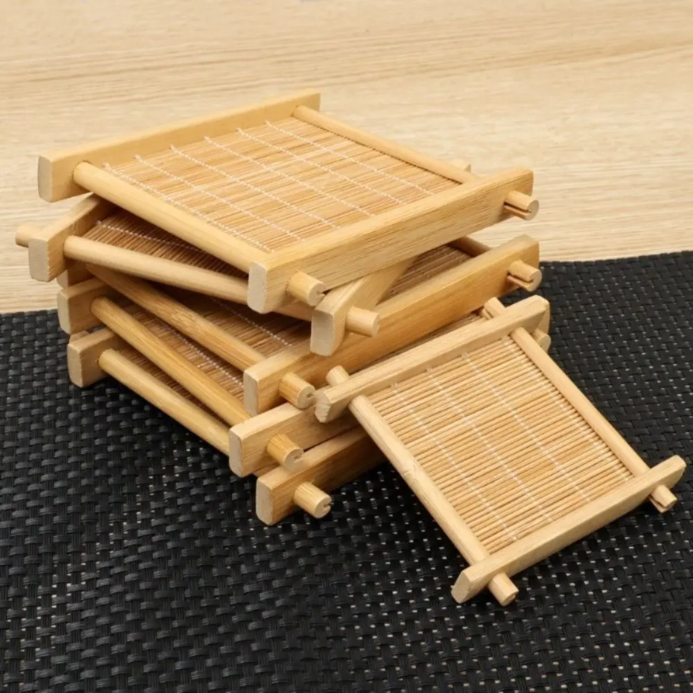 New Bamboo Teacup Pad Square Retro Tea Trays Heat-resistant Heat Insulated Coasters