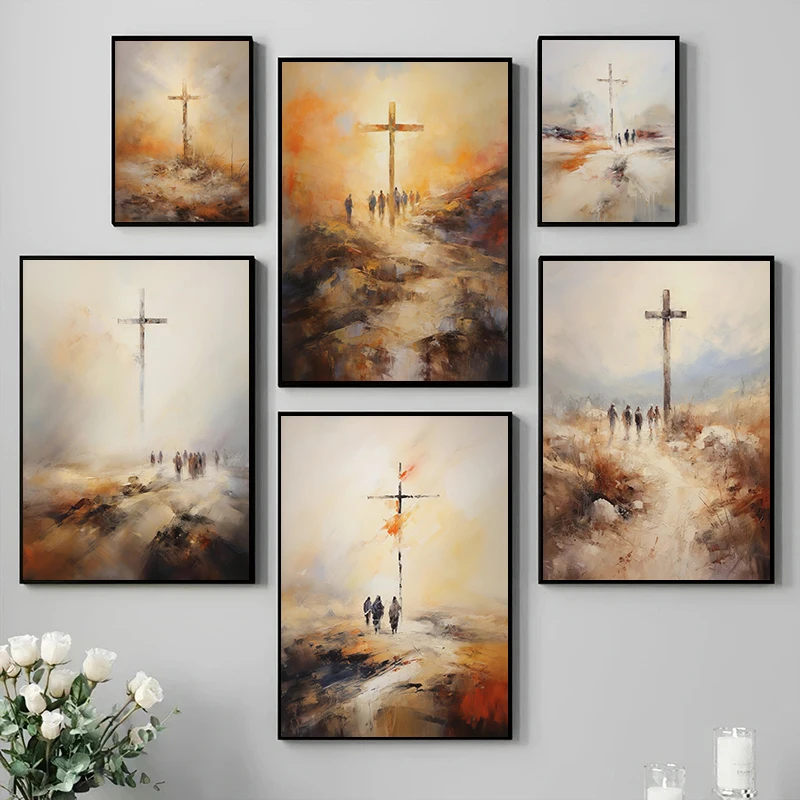 The Holy Cross Jesus Christ  Posters and Prints Canvas Painting Wall Boho Bible Art Vintage Pictures for Living Room Home Decor