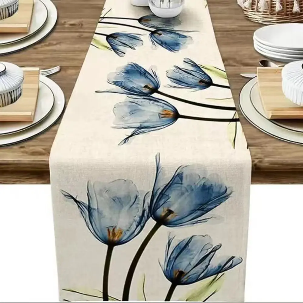 Tulip Linen Table Rustic Farmhouse Style Table Runner 13X70 Inch,Kitchen Dining Table Decoration for Indoor Outdoor Home