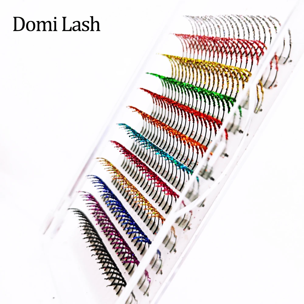 Domi Lash Glitter Eyelash Extensions Mix Color Shiny Lash Extensions Party Korean Women Makeup Mink Individual Fairy Lashes