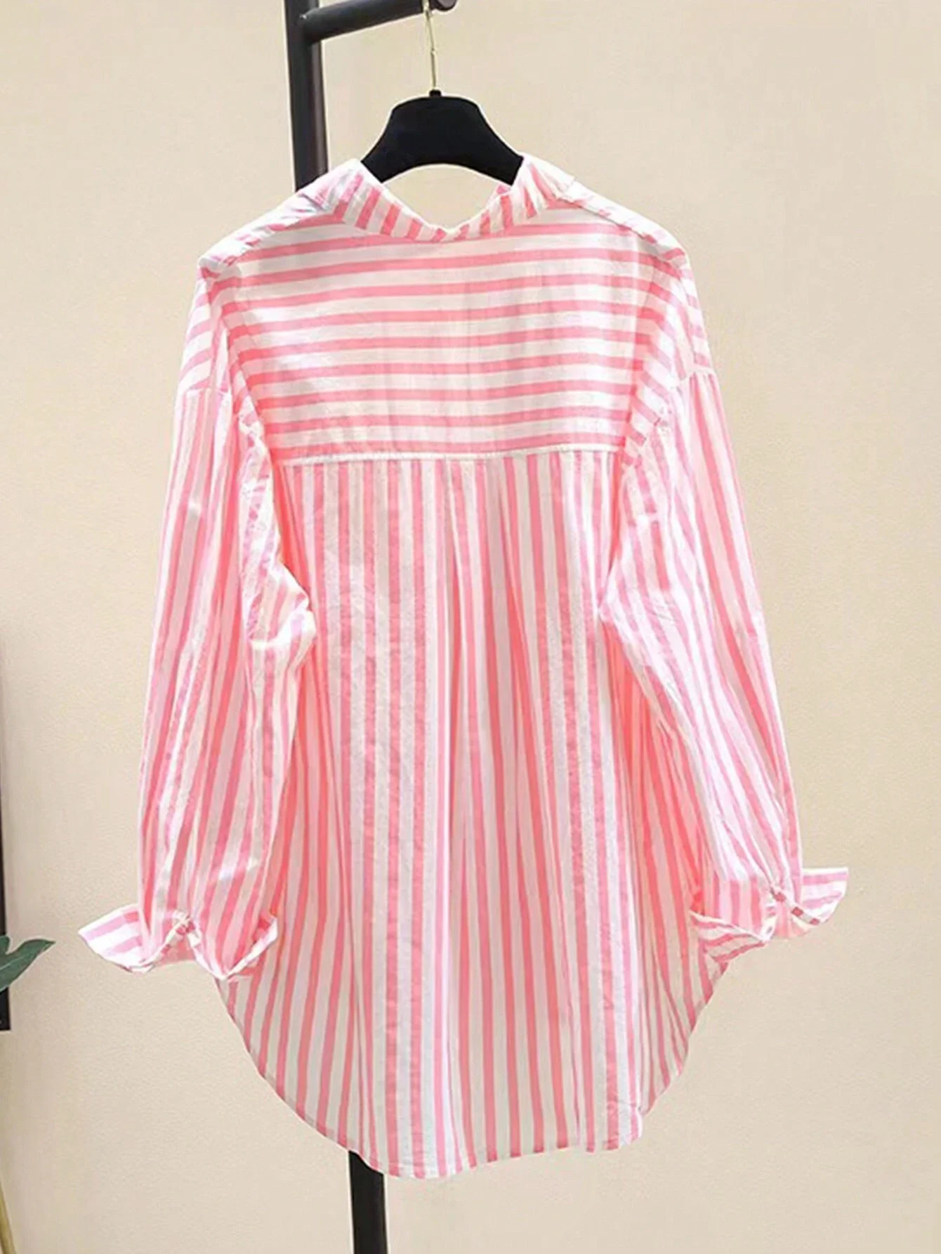 

Casual Striped Long Sleeve Shirt With Chest Pocket For Women