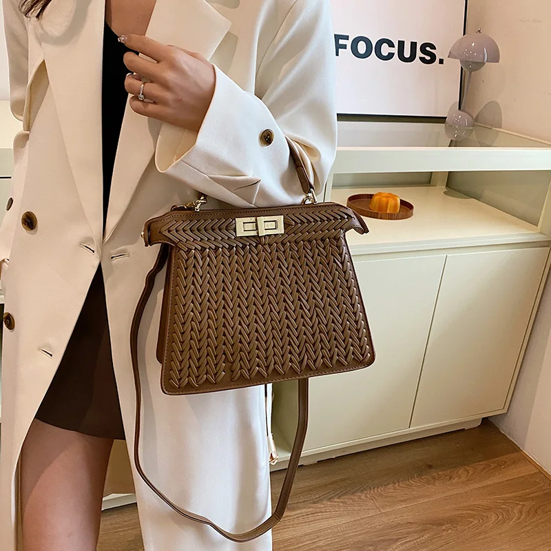 

Модная плетеная сумка с верхней ручкой для женщин, премиум-класса, большой вместимости, универсальная, на плечо, через плечо, для повседневного использования, для поездок на работу