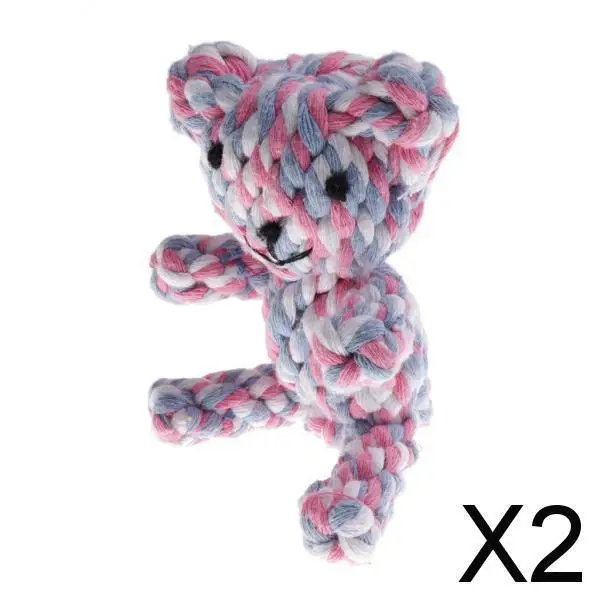 2xDog Rope Toy Cotton Knotted Rope Puppy Chew Toy Cleaning Small Bear