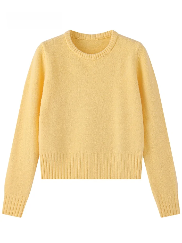 

JZZDEMM Women's Knitted Pullover Sweater Pure Color Ribbed Waist-Cinching Autumn Winter Sle Comfortable Cotton Blend