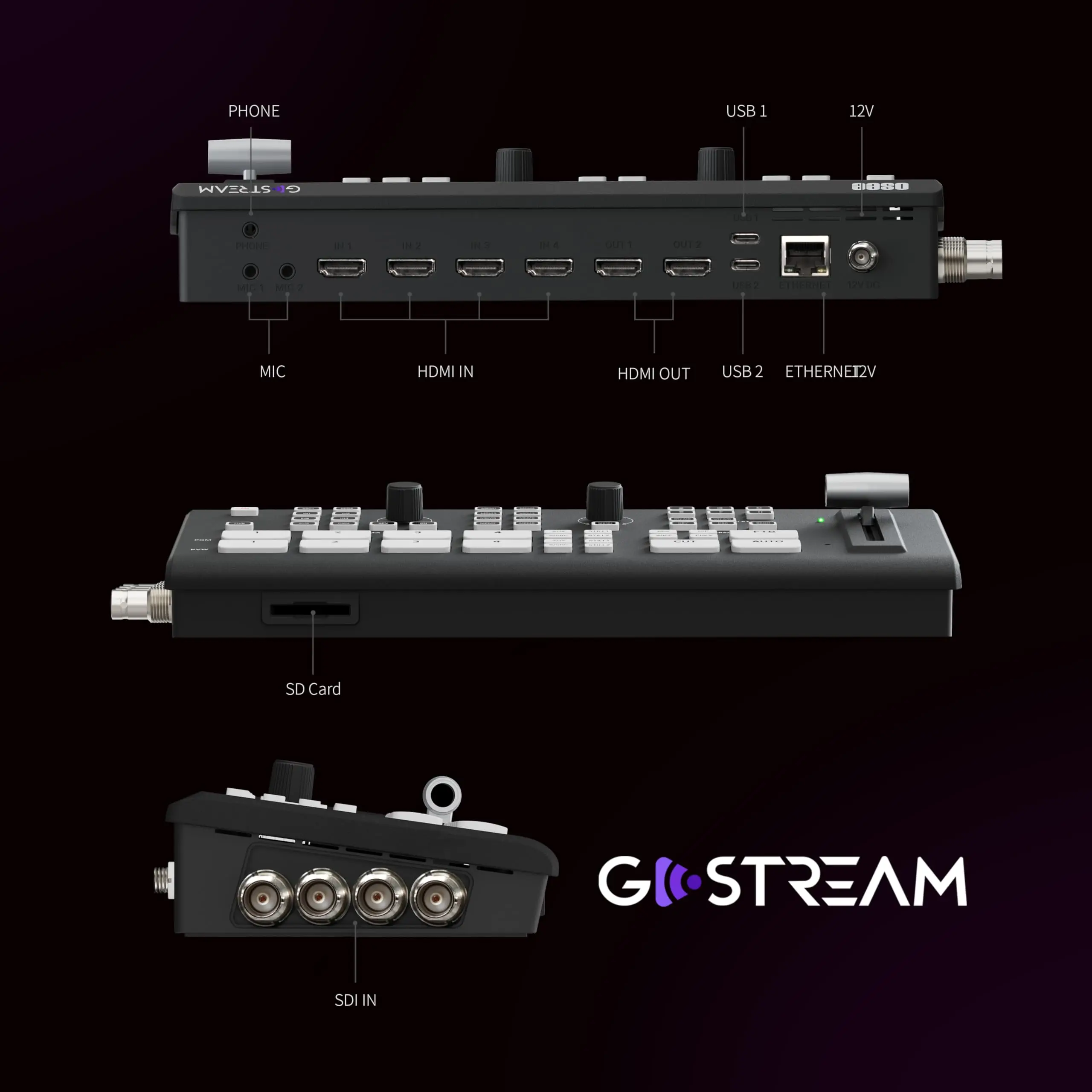 OSEE-conmutador de vídeo GoStream Duet, 4 canales, SDI y HDMI, Compatible con USB/AUX o UVC, entrada y salida HD para transmisión en vivo