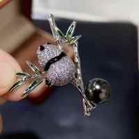 SGARIT 9-9.5mm Tahitian Panda Brooch Natural Aurora Green Pearl Surface Smooth Flawlessly for Women Fine Jewelry