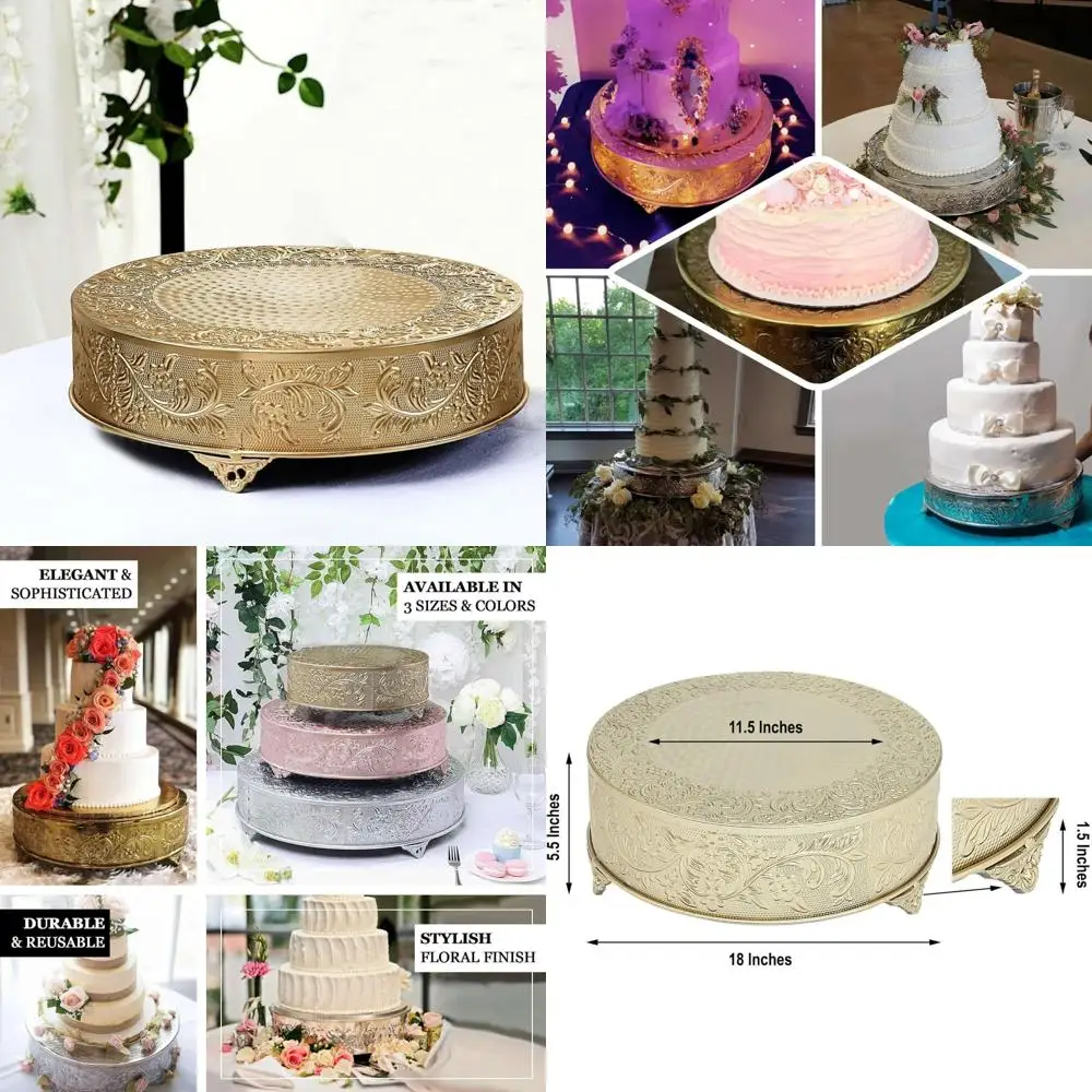

18-дюймовая золотая круглая металлическая подставка для торта с тиснением, элегантная подставка для свадьбы, дней рождения и вечеринок, идеальная витрина для десертных тарелок