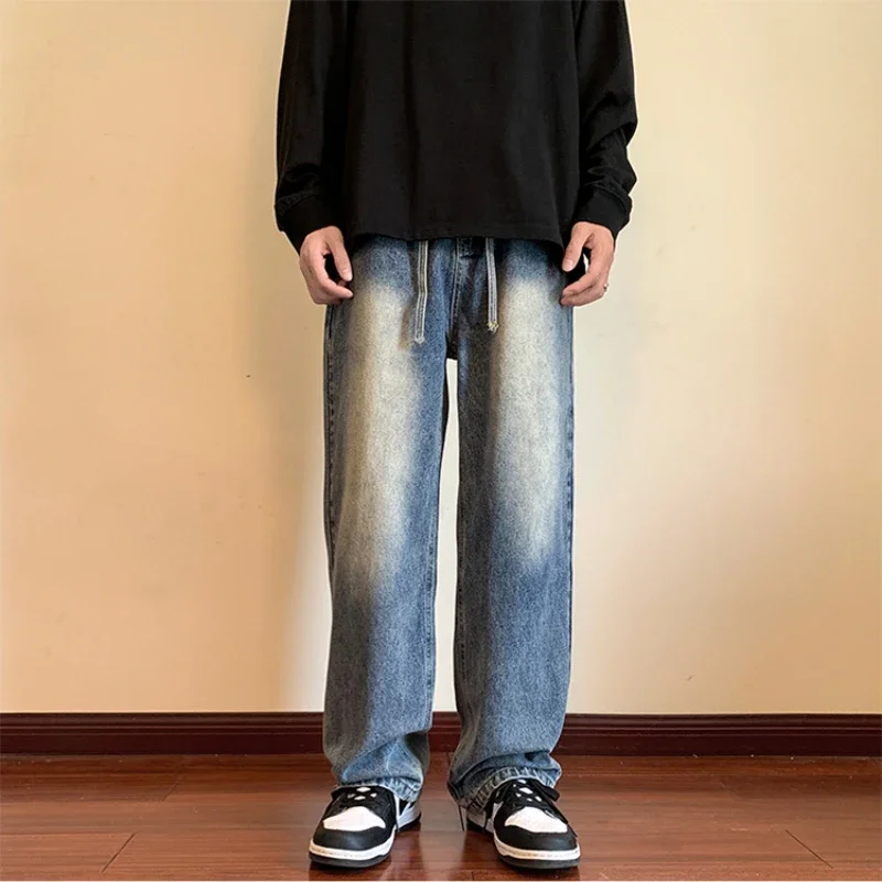 

2023 New Men's Jeans Straight Leg Pants Korean Street Fashion Men's Pants Loose and Collapsible Pants Japanese Street Style