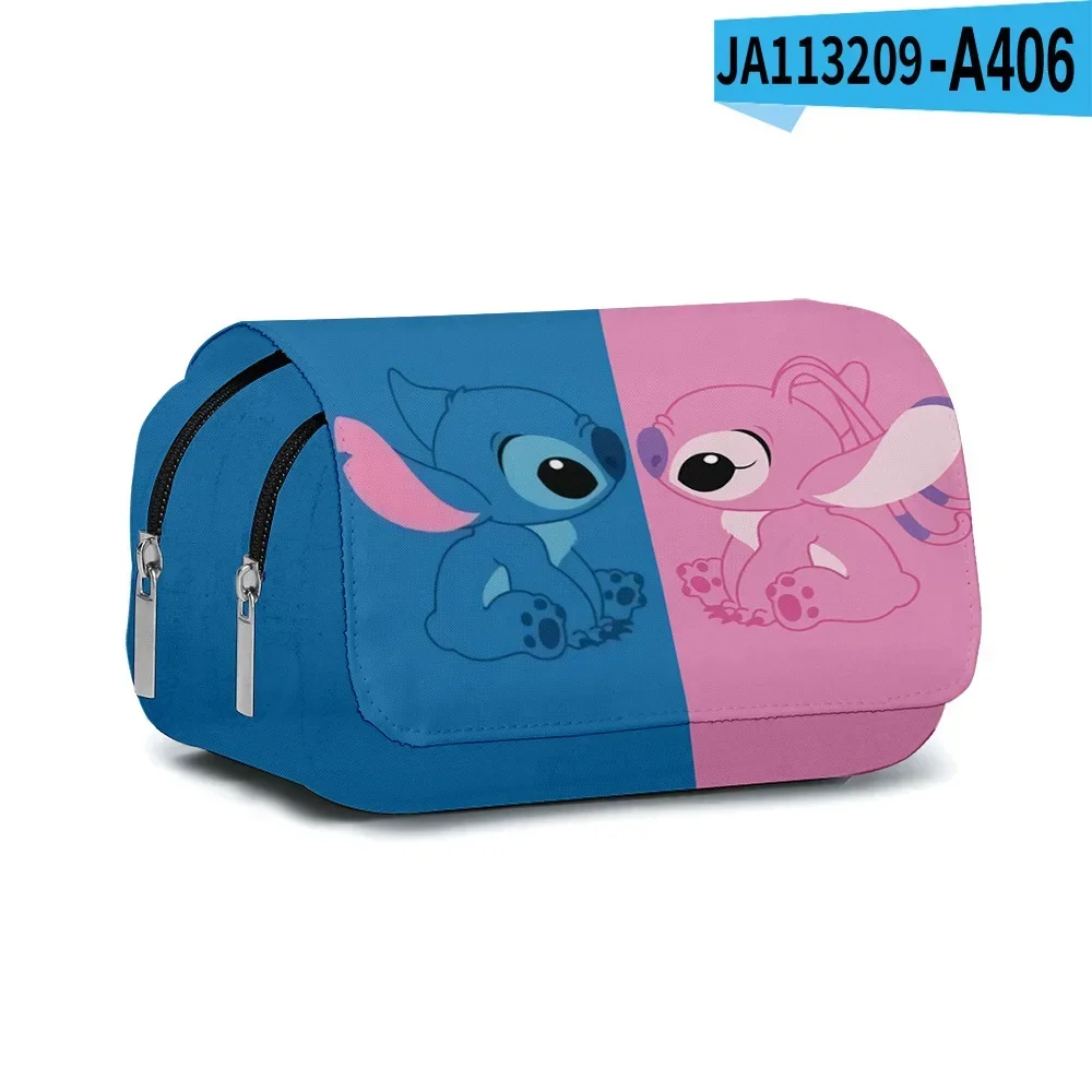 New Stitch Pen Case Anime Disney Character Printed Cartoon Double Layered Large Capacity Flip Pen Case Children's Stationery Box