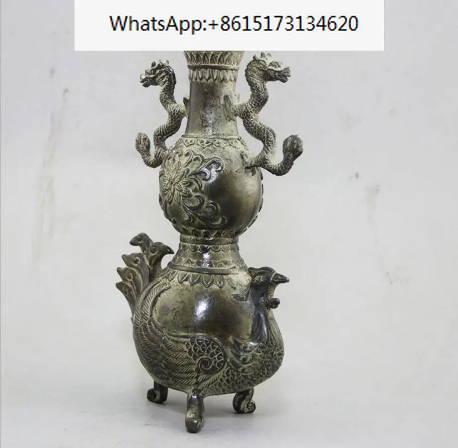 Copper Statue Antique manufacturers direct wholesale collection of handicrafts brass Dragon Phoenix gourd vase ornaments