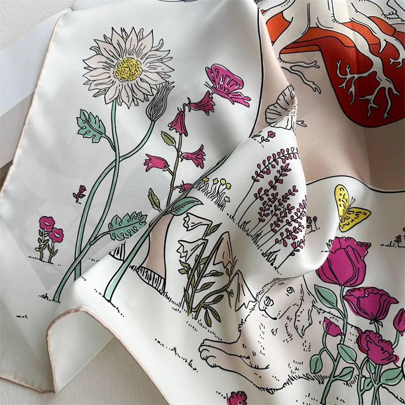 AB Faced Print Silk Scarf 18MM Women Hand Rolled Bandanas Head Accessories Luxury Designers 90 Shawls Hair Neck Scarves view 6