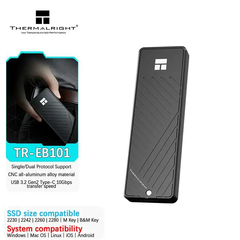 Thermalright TR-EB101 M.2 NVMe SSD Enclosure Type-C 3.2 Aluminum External Case NVMe/SATA Dual Protocol 10Gbps for Laptop Phone