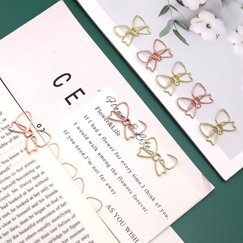 10PCS Stationery Metal Bowknot Paper Clips Creative Gold Bookmark Clip Special-shaped Paper Clamps Office/School