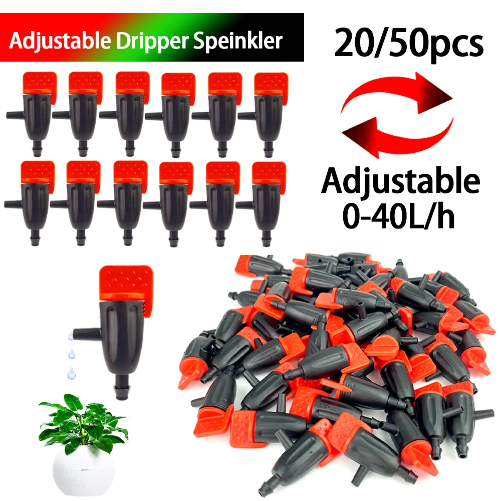 20/50Pcs Adjustable Garden Irrigation Dripper Sprinkler for 4mm/7mm Hose for Home Succulents Plants Lawn Flower Irrigation