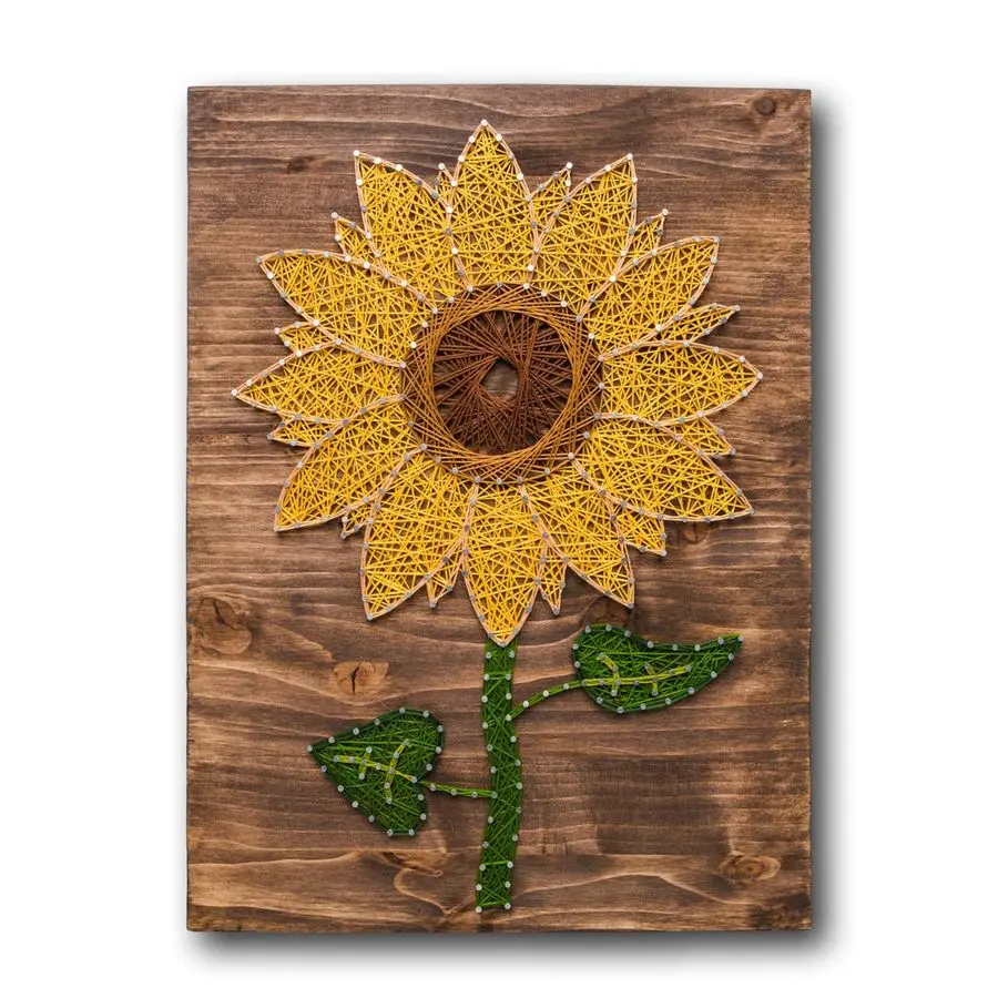 

Sunflower String Art Kit, American Made DIY Craft Kit for Adults, Stained Pine Wood 16 x 12, Embroidery Floss, for Beginner to A