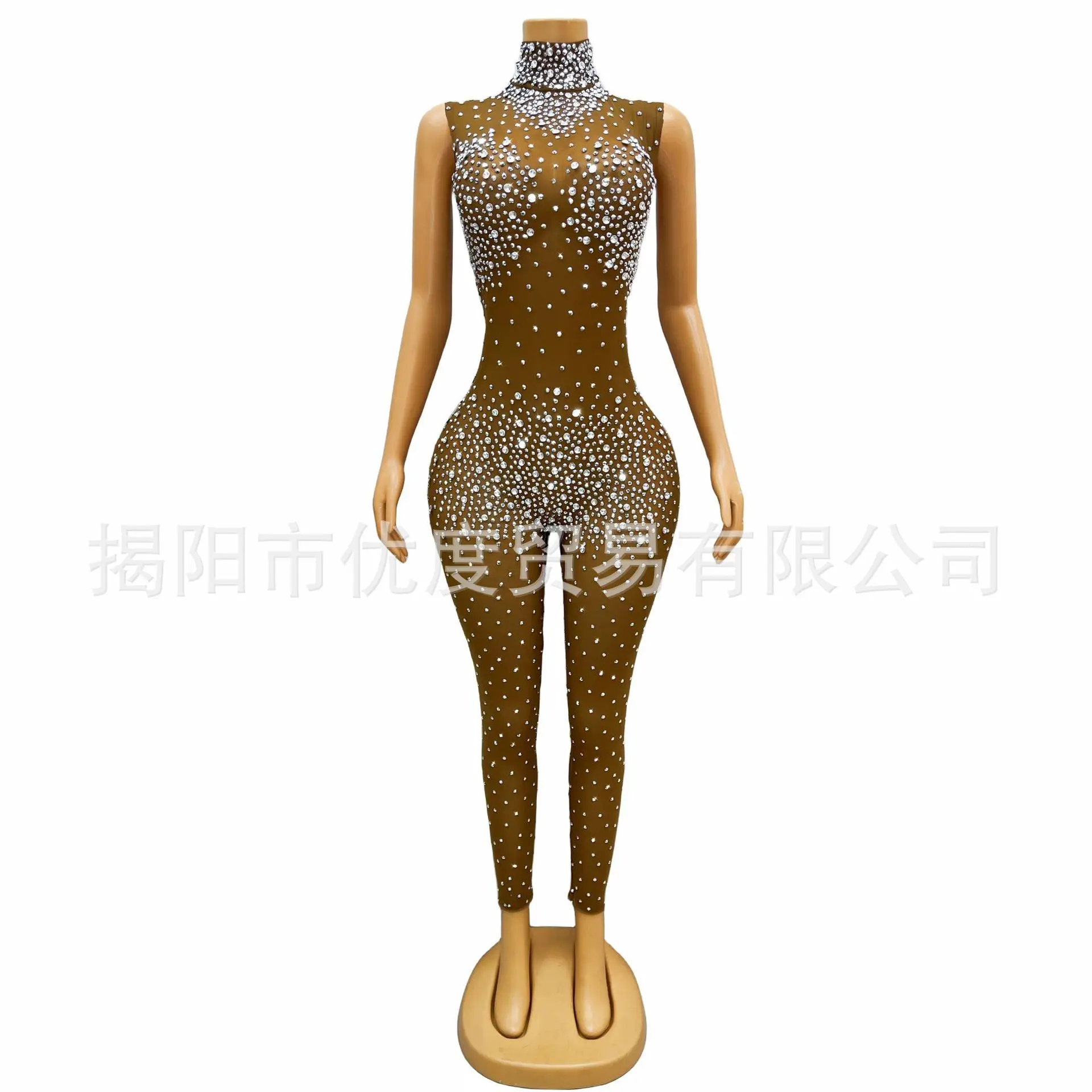 

Sleeveless Shiny Perspective Sexy Rhinestones Birthday Reception Party Performance Night Stage Jumpsuit Private Vestido De Noche