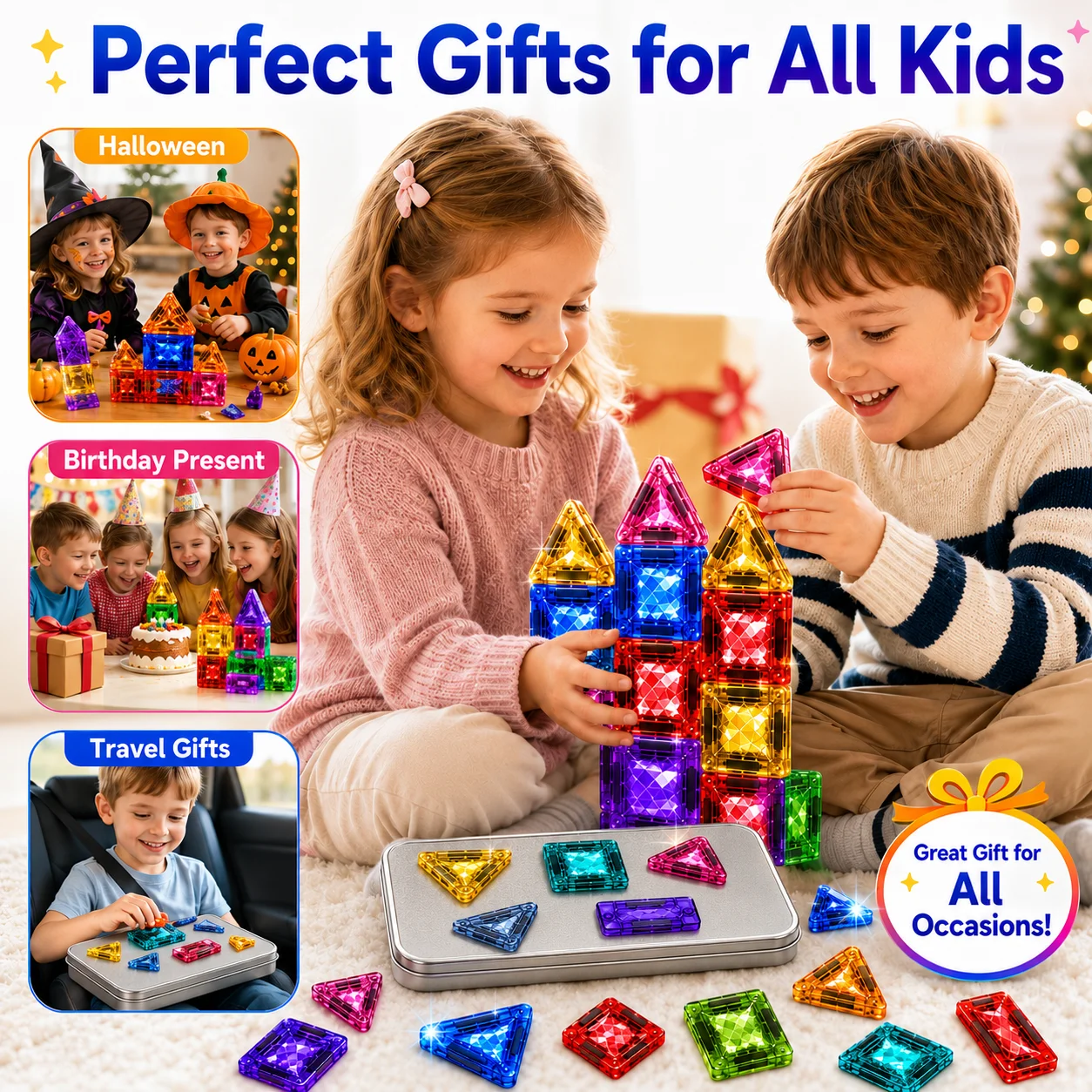 Magnetic Tiles Diamond‑Cut Surface Building Blocks STEM Magnet Construction STEM Montessori Sensory Toys for Children Boy Girl view 5