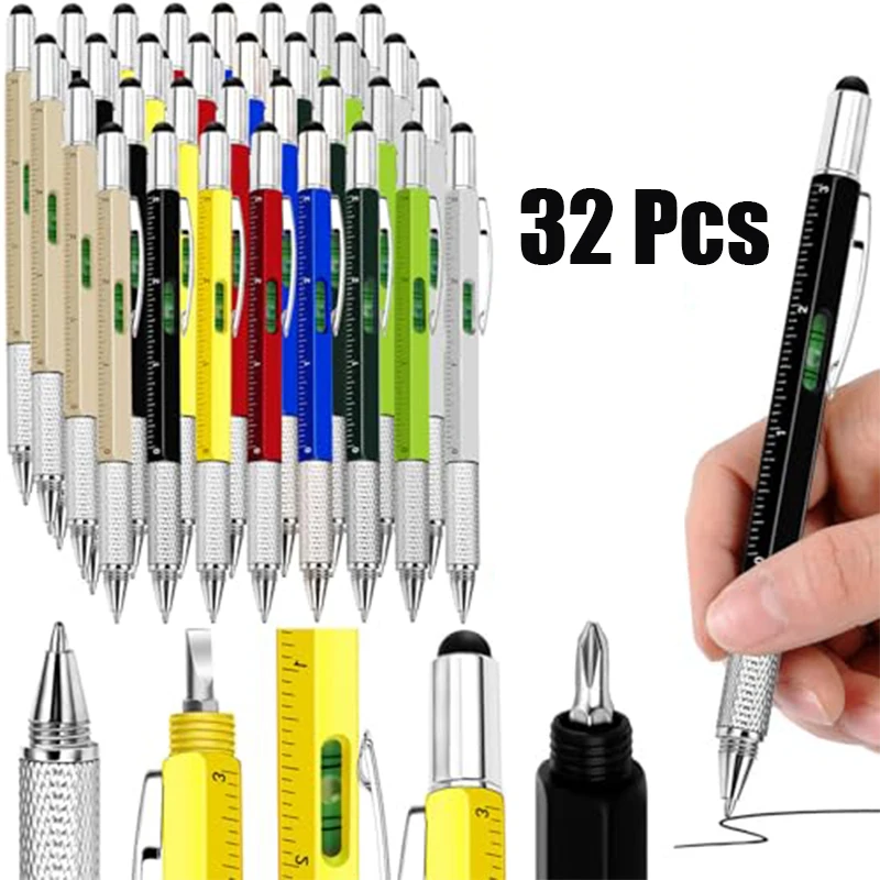 32-pcs-6-in-1-multifunctional-tool-pens-ballpoint-stylus-ruler-level-phillips-flat-screwdriver-all-in-one