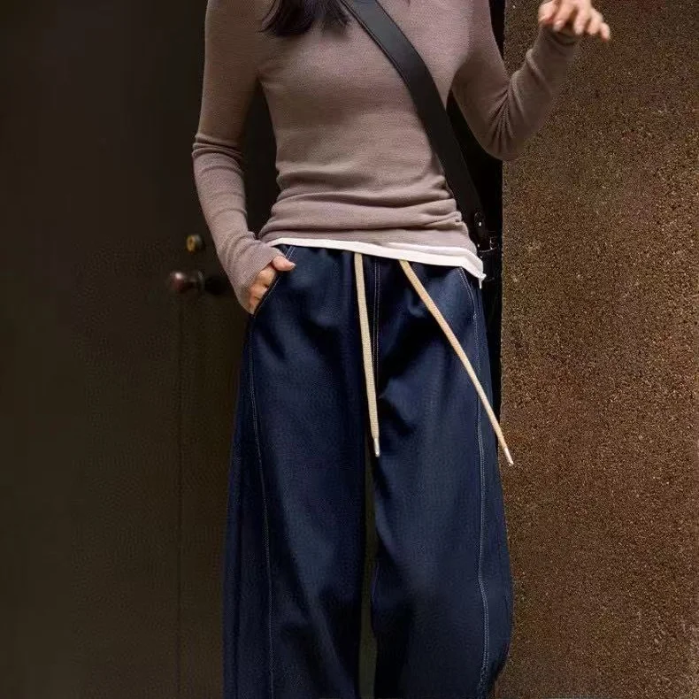 High Waist Elastic Wide Leg Pants Commute Sle Casual Trousers Pear ape Body Perfect Match Long Pants Korean Version