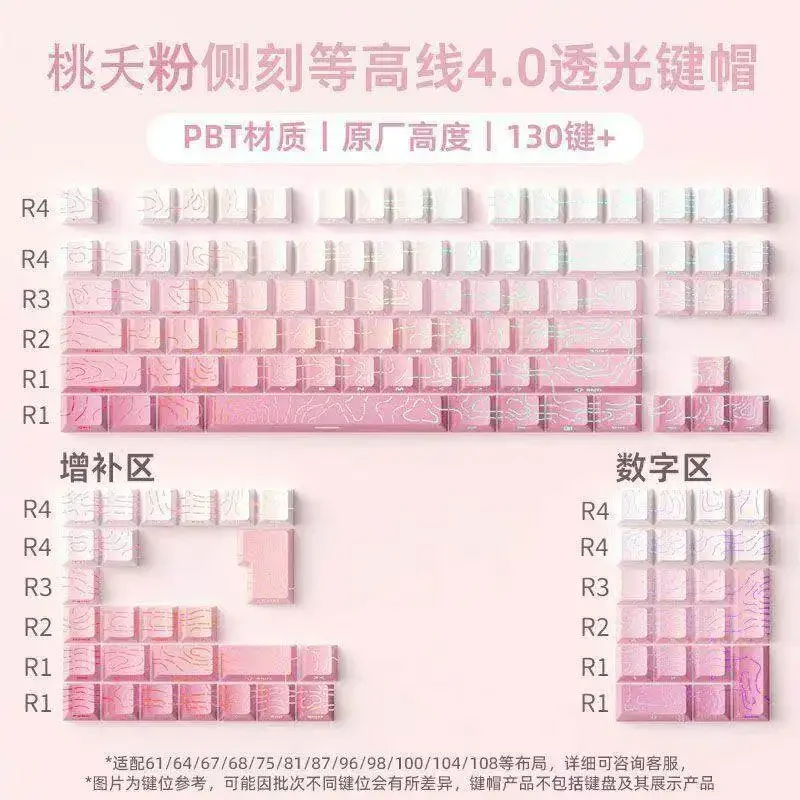 

Contour line gradual change side engraved pink keycaps full set compatible mechanical keyboard magnetic axis keyboard RGB light