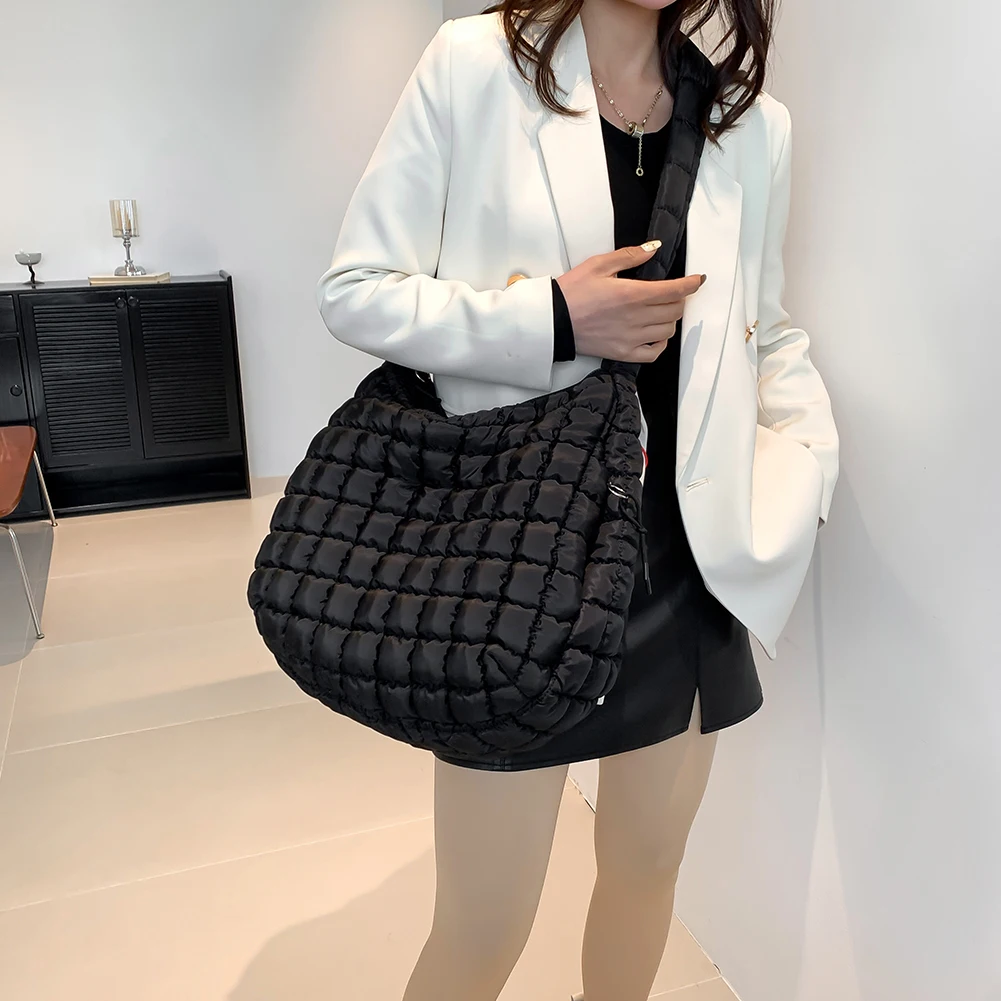 

Women Stylish Commuting Bags Large Capacity Quilted Casual Satchel Bag Solid Color Fashion Padded Sling Bag Puffer Shoulder Bags
