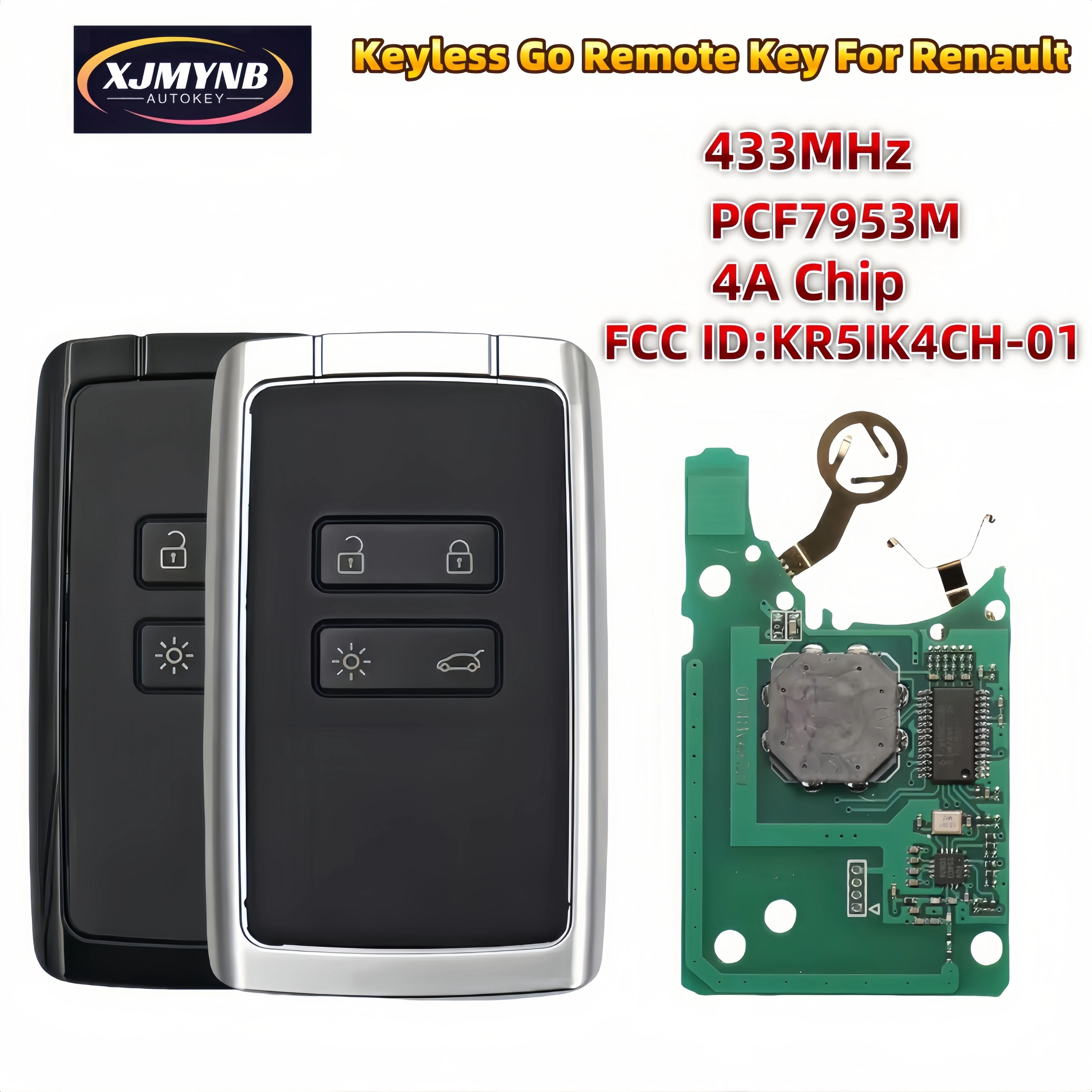 XJMYNB 434MHz Hitag AES 4A PCF7953M Keyless Smart Remote Key For Renault Megane 4 Talisman Kadjar Espace 5 4 Buttons KR5IK4CH-01