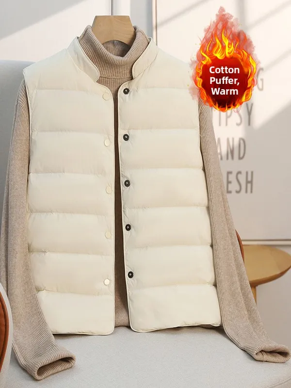 

Warm Cotton Vest Small Stand Collar Sleeveless Outerwear for Women plus Size Fashionable Autumn Winter New Style Casual Wear
