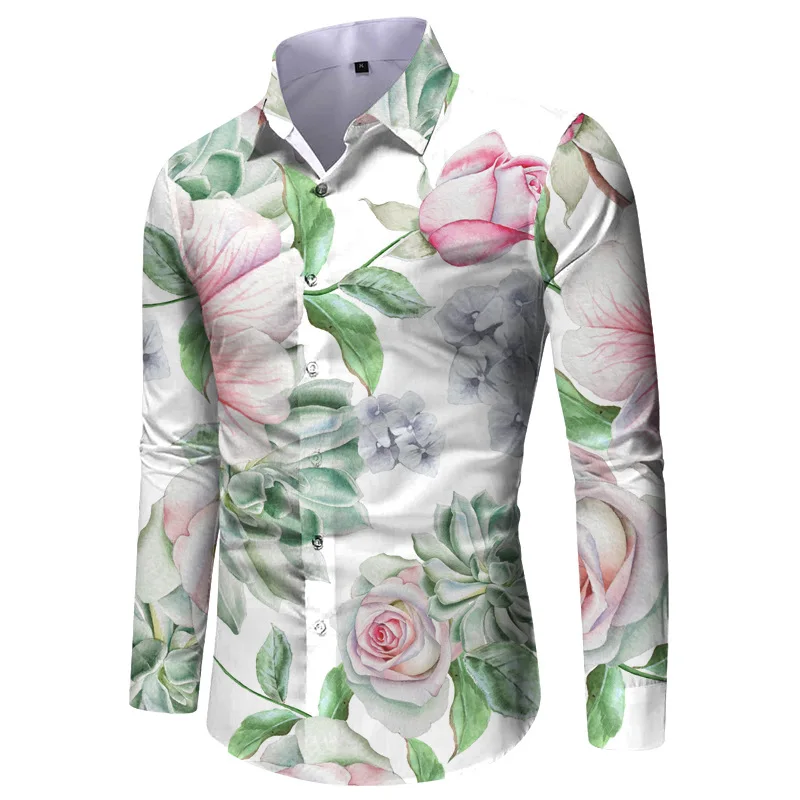 Men's shirt pattern shirt button print long sleeved clothing for daily outings V-neck fashion designer casual and breathable