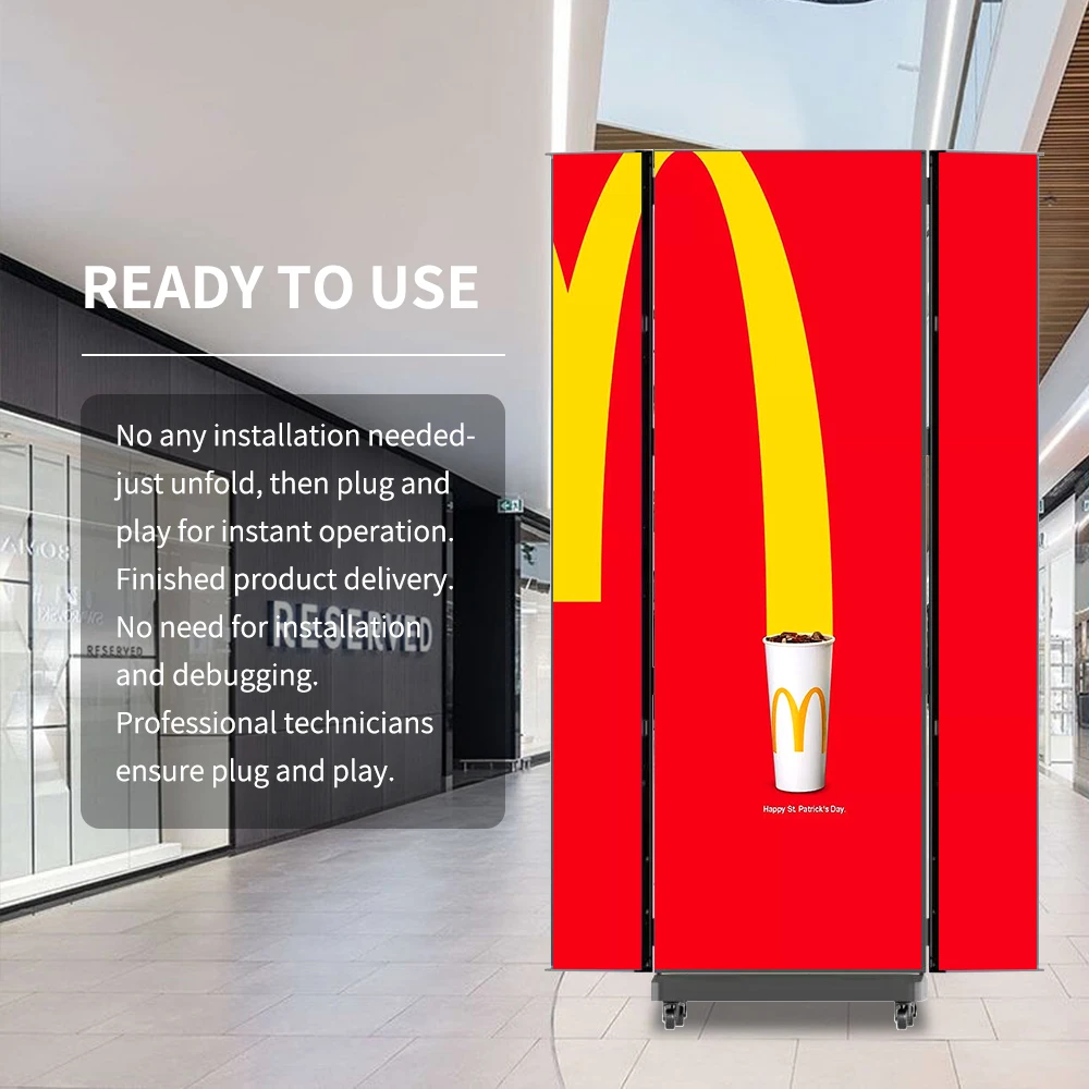 P1.25 P2 P2.5 Triple-Fold Ultra-Thin Portable Digital Poster LED Screen SDK OEM Support for Indoor Retail Stores Shopping Malls
