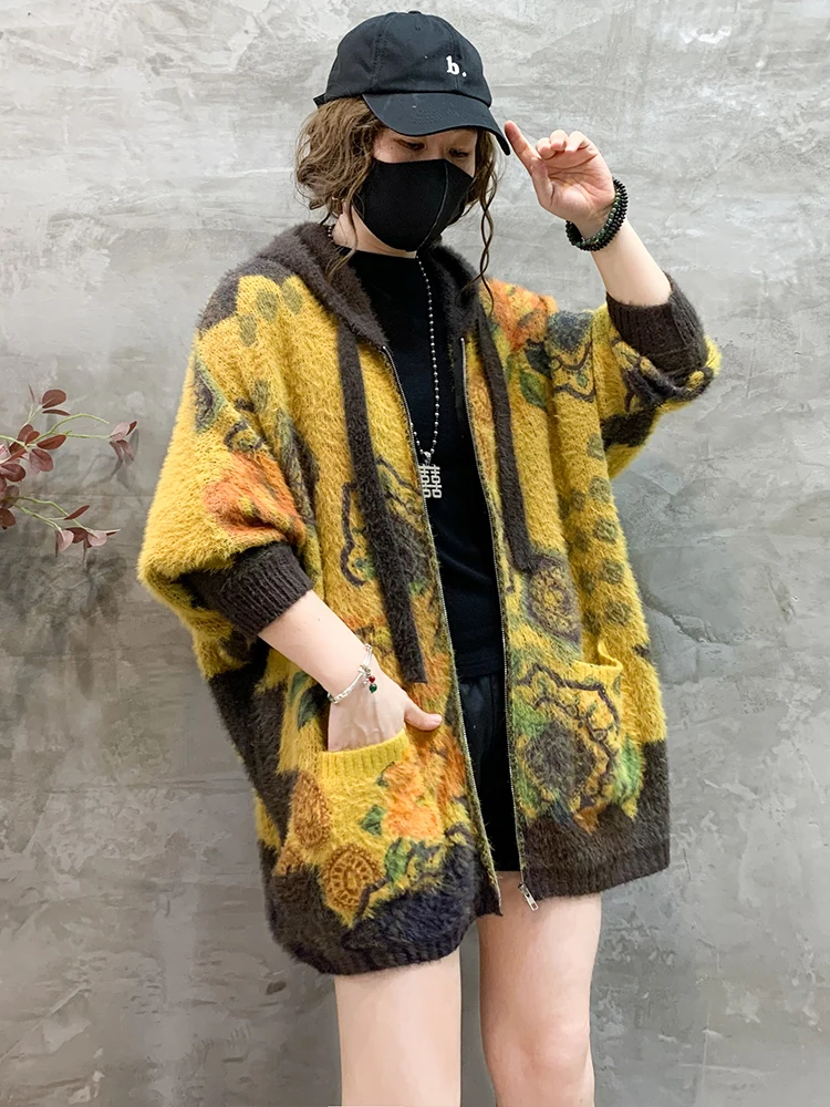 Max LuLu 2023 Winter Fashion Warm Clothes Womens Luxury Printed Oversized Hooded Sweaters Ladies Casual Vintage Floral Cardigans