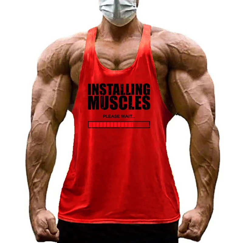 Installing Muscles Please Wait Y-back Tank Tops Gym Fitness Bodybuilding Sport Shirt Mens Cotton Breathable Sleeveless Singlets