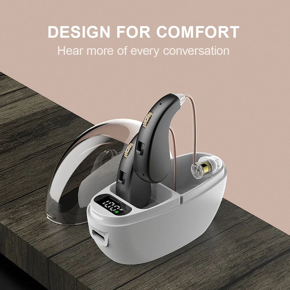 Rechargeable Mini Over-Ear Hearing Headphone parts Amplifier with Charging Case Type-C Low cost for deaf people elderly