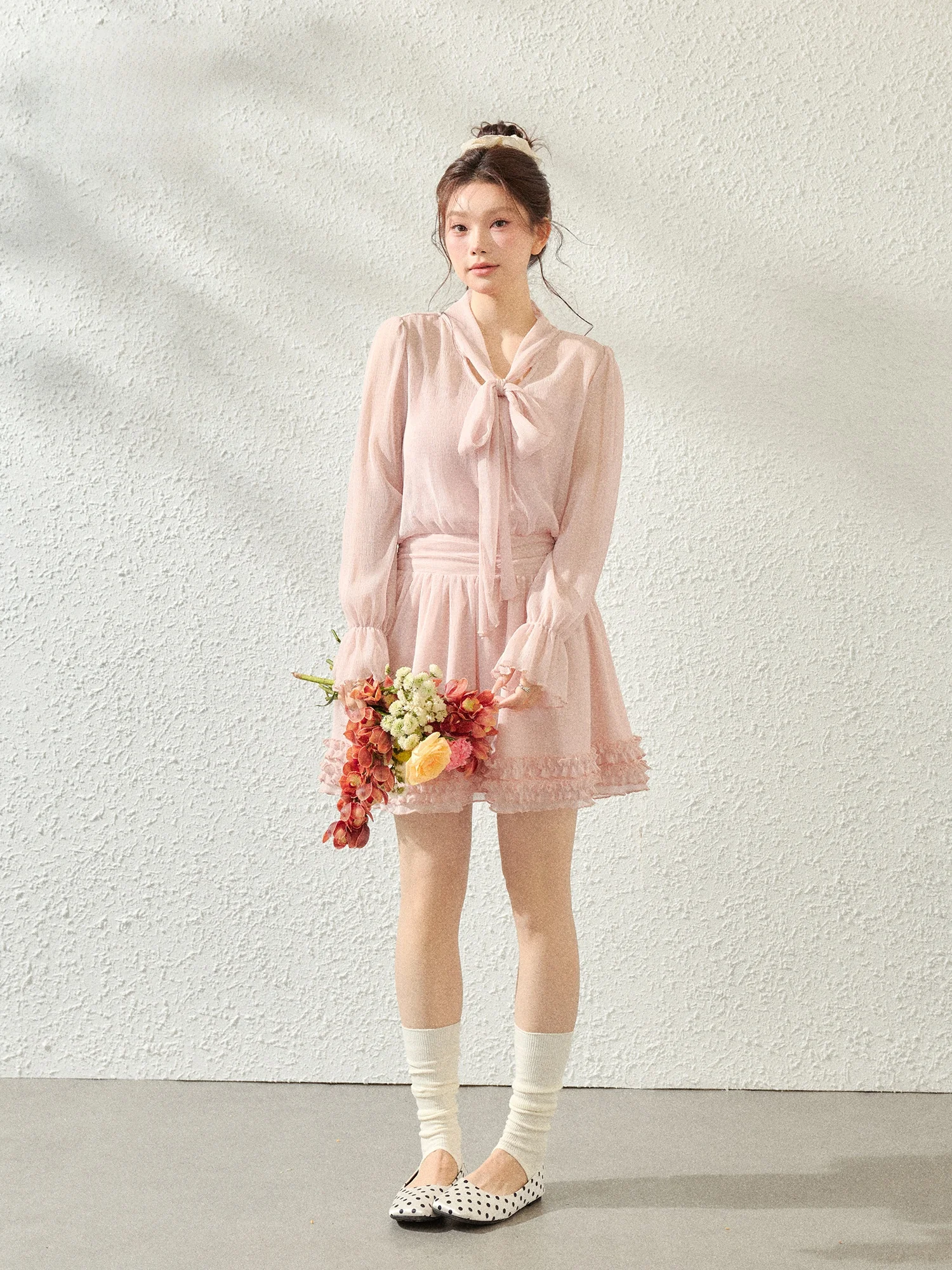 

plus Size Women's Soft Style Korean Fashion Snowflake Light Thin Fairy Skirt Pink Cake Dress Conceal Meat Slimming Effect