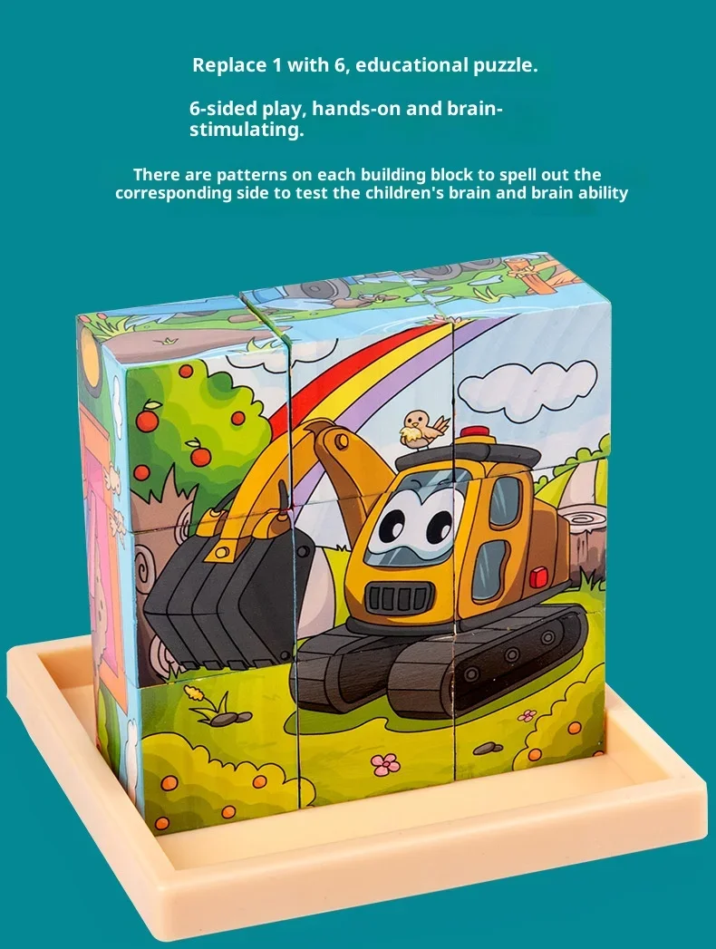 9-delige 3D houten kubuspuzzel Brain Teaser Logica Denkspellen Zeszijdig blokbak Zintuiglijk speelgoed voor kinderen Kid Gift Montessori