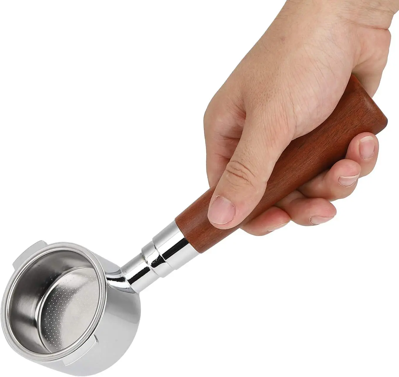 

Whole Sale Espresso Tool Barista Stainless Steel 2 Ears Olive Wood Handle Bottomless Portafilter Coffee